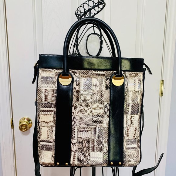 CHARLES DAVID SNAKESKIN AND LEATHER SATCHEL WITH DUST BAG EXOTIC - Picture 12 of 13